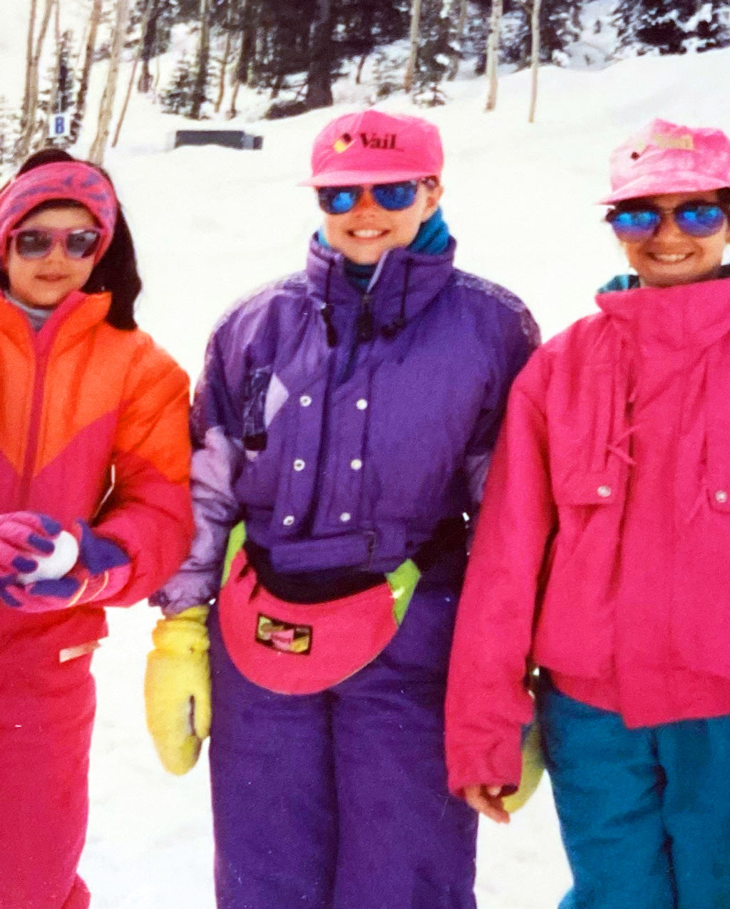 Kate Harvey skiing at Vail Mountain in the 1990s wearing a fanny pack as a child